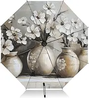 [PDZRMY] Flower Art UV Protection Travel Umbrella Compact for Rain and Sun - Auto Open and Close UPF 50+ Windproof Portable 46” Sun Umbrella for Women and Men