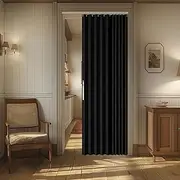 AJAZZ 100% Blackout Accordion Doors Interior Magnetic Door Curtain Folding Closet Door Curtain Invisible Applicable Bedroom Room Living Room Doorway (Black 52" W x 78" L) 1 Panel