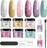 modelones 6 Colors Dip Powder Nail Kit Starter, 12Pcs Galaxy Glitter Dipping Powder System Liquid Set with Base & Top Coat Activator Dip Nail Kit French Nail Art Beginner Manicure Tools DIY Salon