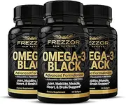 FREZZOR Omega 3 Black - Green Lipped Mussel Oil Capsules, Made in New Zealand, UAF1000+, Inflammation, Joint Care & Relief, Heart & Immune Support, No Fishy Aftertaste, 450mg, 3-Pack, 180 Softgels