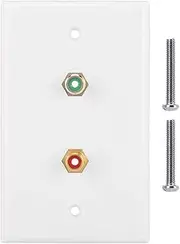 Dual RCA Connector Wall Plate RCA Insert with White Center Jack Wall Plate Panel Wall Mount Outlets for Subwoofer,Stereo Receiver and Other Equipment