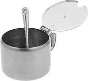 JECOMPRIS Stainless Steel Sugar Bowl with Spoon and Handle Compact Seasoning Jar for Sugar Salt and Spices Kitchen Condiment Storage Pot for Home and Restaurant Use