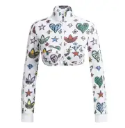 adidas ORIGINALS WOMEN’S JEREMY SCOTT MONOGRAM CROP TRACK TOP, WHITE, 2XS