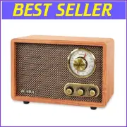 Compact Retro Wood Bluetooth Radio with High-Quality Sound – 9.5x4.9x6.3 in