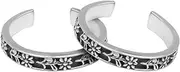 [Tongari] 925 Oxidised Silver Flower Motif Toe Rings , Adjustable | Toe Rings for Women and Girls, Adjustable, Crystal, No Gemstone