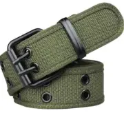 Unisex Canvas Belt with Double Pin Buckle Glossy Alloy Buckle Casual All Match J