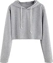 [Generic] Sports Shirt top Women's Short Hooded Casual Exercise Exposed Navel Sports Shirt top (AU, Alpha, Medium, Regular, Regular, Grey)
