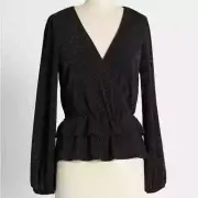 ModCloth Layered In Luminosity Sparkly Peplum Top Large New With Tags