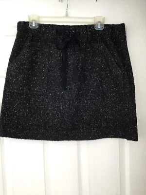 NWT Ann Taylor LOFT Black & White Textured Tie Waist Pull On Skirt Size Large
