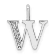 14K White Gold Real Diamond Letter W Initial Pendant