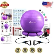 Burst-Resistant 65cm Yoga Ball Chair with Resistance Bands - Perfect for Fitness