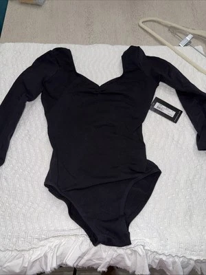 Bloch Balloon Pinched Front And Back 3/4 Sleeve Black Small Leotard Women’s Nwt