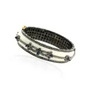 Wedding Enamel Bangle Natural Rosecut Diamond 925 Sterling Silver Jewelry