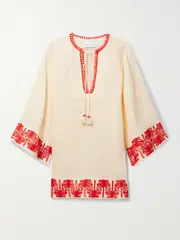 [Johanna Ortiz] Johanna Ortiz - + Net Sustain Ocean Clan Embroidered Organic Linen-blend Mini Dress - Ecru - US6 US 6 Ecru