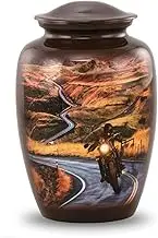 Large Motorcycle Cremation Urn for Human Ashes - Highway to Heaven Heart Urn for Male & Female - Handcrafted for Motorcycle Lovers With Velvet Case & Bag