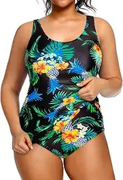 [Holipick] Plus Size Sarong One Piece Swimsuit for Women Tummy Control Bathing Suit Ruched Backless Swimwear