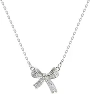 [GAUEIOUR] Bow Necklace,Butterfly Collarbone Necklace for Women,Light Luxury Sparkling Diamond Minimalist Design Necklace, Sterling Silver Bow Necklace for Women(Silver), Sterling Silver