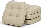 baibu Set of 4 Dining Chair Cushions, Dual-Layer Patent Design Memory Foam Kitchen Chair Cushions, Non-Slip Seat Pads with Ties, 16.5 x 16.5 x 3.5in, 4 Pack, Beige