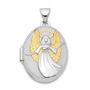 Sterling Silver Rhodium-Plated & Gold-Plated Guardian Angel Oval Locket