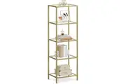 5-Tier Bookcase with Tempered Glass and Metallic Gold Frame