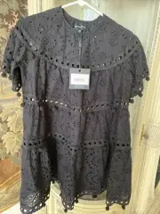 CYNTHIA ROWLEY NWT Black NicoletteLace Postcard Eyelet Cotton Dress SZ XS-$395