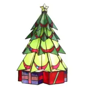L10678 Pine Christmas Tree Tiffany Style Stained Glass Accent Table Lamp Nigh...