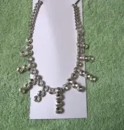 NWT ANN TAYLOR Silver Chain Large Crystal CZ Statement Necklace Fairycore