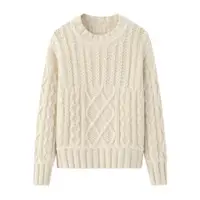 在飛比找ETMall東森購物網優惠-純羊絨圓領絞花加厚保暖韓版毛衣