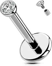 [OUFER Body Piercing] Internally Helix Piercing Jewellery Titanium Lip Stud 18G 6/8/10/12mm Tragus Conch Lobe Piercings Stud Bar CZ Labret Piercing Jewellery