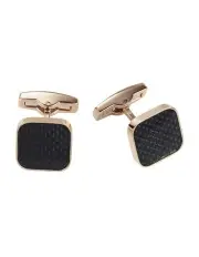[Cudworth] Polished Ion Plated Rose Gold Stainless Steel & Black Carbon Fibre Cufflinks in Gold