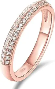 [Ahloe Jewelry] 14K Rose Gold Eternity Rings for Women Sterling Silver Wedding Bands Cubic Zirconia 2 Rows Size 5-10