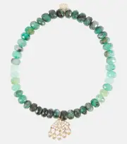 [Sydney Evan] Sydney Evan Evil Eye Fringe 14kt gold bracelet with diamonds One Size green