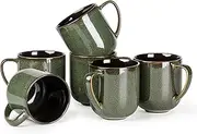 [LERATIO] 12OZ Ceramic Coffee Mugs Set of 6, Large Porcelain Coffee Cups With Large Handle For Latte,Cappuccino,Milk,Cocoa,|Dishwasher&Microwave Safe Mug Sets,Ideal for Man,Woman,Dad, Mom-Green