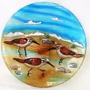Sandpipers on the Beach Art Glass Hand Painted 8 " Plate Home Decor