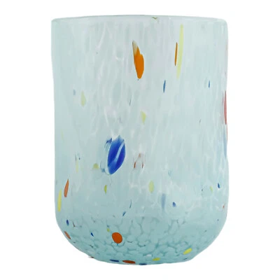 Murano Glass Drinking Art Tumbler Light Blue Handmade Multi Millefiori Venice