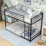 Twin Over Twin Metal Bunk Bed Frame with Safety Guard Rails For Teen's Bedroom