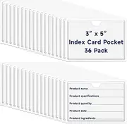 Mauproy 36Pcs Adhesive 3" x 5" Index Card Pockets, Clear Label Holders with Top Open for Loading, Plastic Pocket Sleeves for Organizing Storage Bins, Library Cards, Shelves