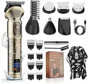 MEFESE 6-IN-1 Men's Hair Clipper Set Electric Body Hair Trimmer Beard Shaver Nose Trimmer Haircut Kit Engraving Cutter Guide Combs Fully Washable USB Rechargeable