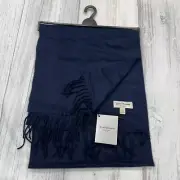NWT Hickey Freeman New York 100% Cashmere Scarf Navy Fringe Warm Winter $179