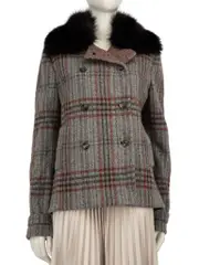 Cashmere & Fox Fur Trim Chequered Coat