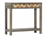 Elegant Solid Mango Wood Console Table Grey with Drawers and Shelf Decor