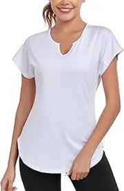 [Abrooical] Women's Short Sleeve Workout Shirts V Neck Exercise Yoga Basic Top Quick Dry Side Split