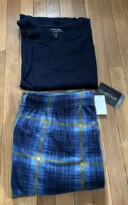 Men’s Big & Tall 4XB Cuddl Duds Cabin Fleece Pajama 2 Pc PJ Set Navy Blue Plaid