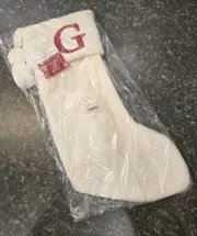St. Nicholas Square Ivory Cable Knit Christmas Stocking Red "G" *NEW*