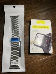 42/44 mm Apple Watch metal band and glass case screen protector both NIP