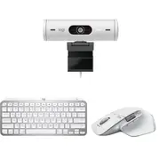 Logitech MX Work Bundle with Keys MINI Keyboard, 3S Mouse and BRIO 500 Webcam (White)