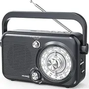 AM/FM Radio, Portable Transistor Radio with Bluetooth 5.3, 2000mAh Rechargeable or Battery Operated, Large Tuning for Camping Outdoor, Support SD Card and USB MP3 Player, Backlight, Black