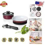 Compact 5-Piece Cookware Set with High-Temperature Glass Lid and Silicone Rim