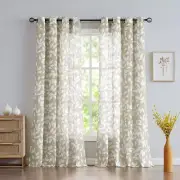 Treatmentex 84” Taupe Leaf Print Semi-Sheer Curtain- 2 Panels, Grommet Top