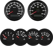 ELING 6 Gauge Set 85mm GPS Speedometer Tachometer with 52mm Fuel Level Oil Pressure Water Temp Voltmeter with Backlight (0-200KM/H 240-33ohm, Black+Black)
